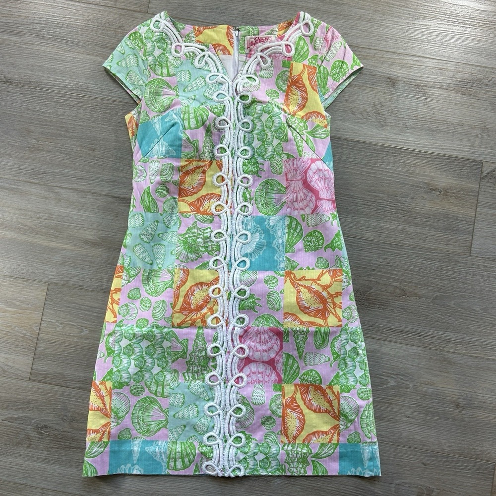 VTG Lilly Pulitzer Originals Size‎ 0 Dress Seashell Patchwork Lace Cap Sleeve